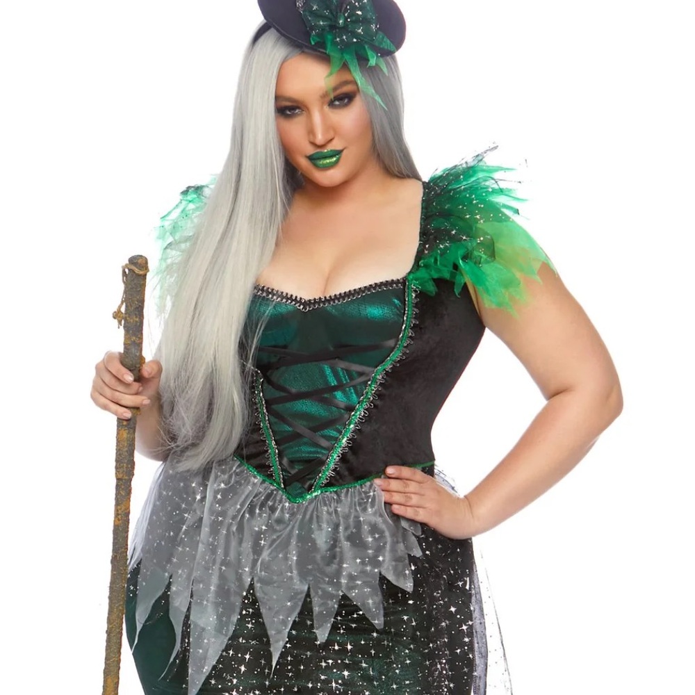 Leg Avenue Green and Black Witch Costume plus size 1X/2X witchy gothic sexy